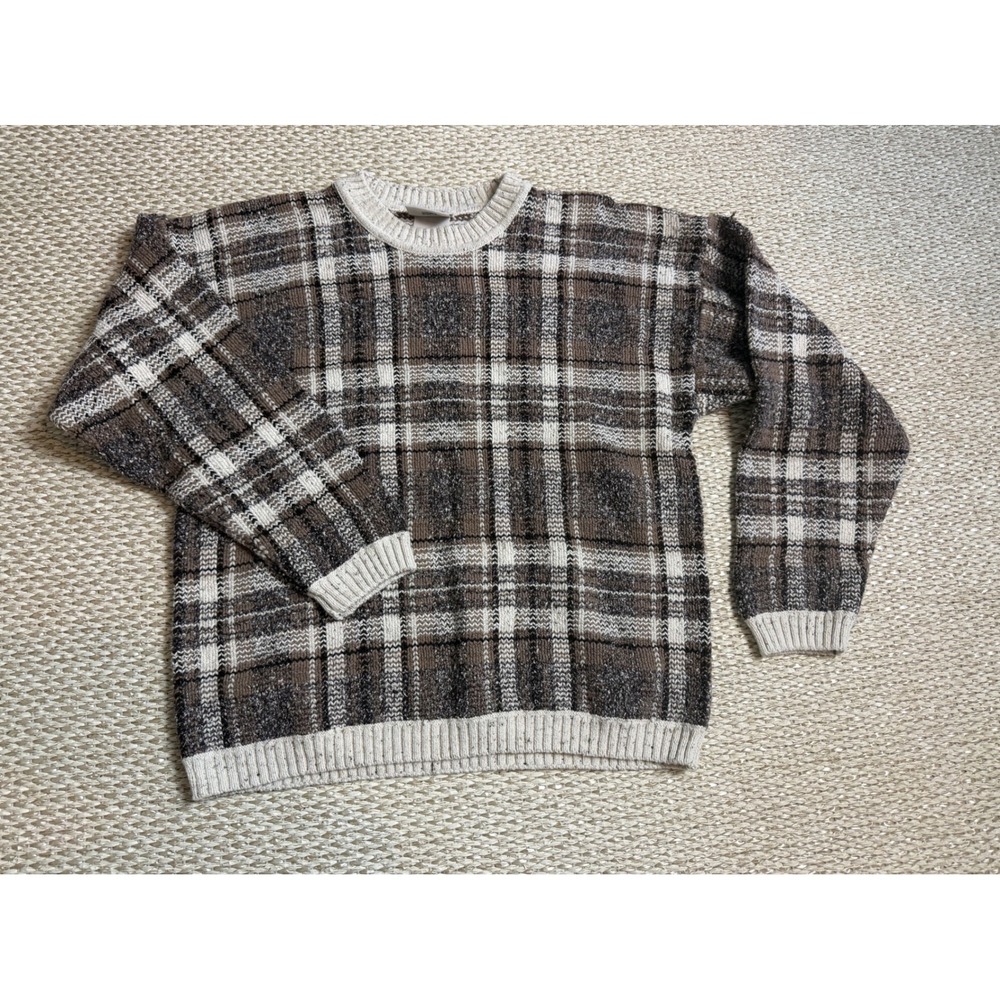 Northern Reflections Vintage Plaid Crewneck Sweater houndstooth fisherman LG